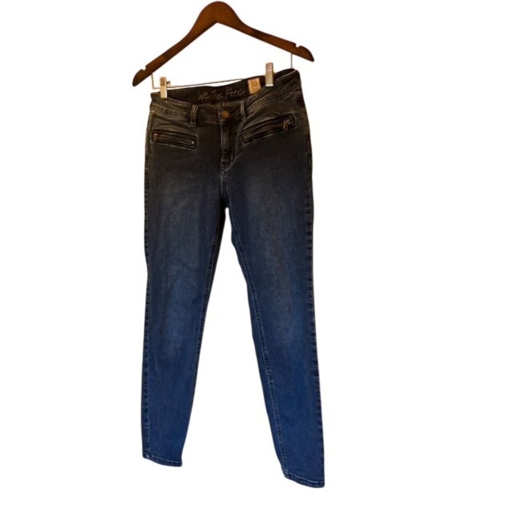 We The Free Free People Moto Skinny Jeans Dark Wash Zipper Ankle Size 30 Blue